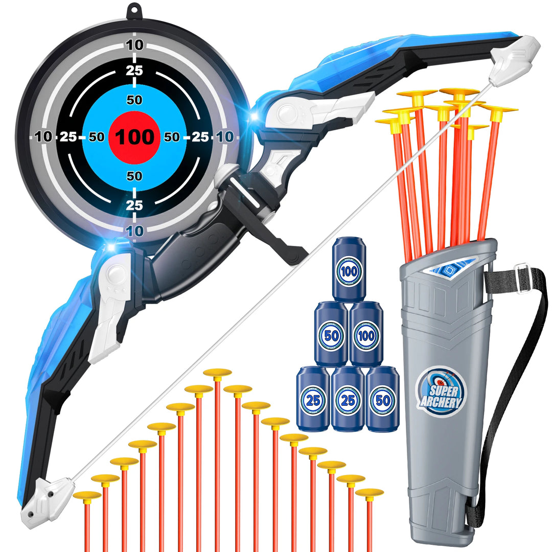 Bow and Arrow Toys with Light-up LED for Kid Age 3+, Archery and Target Set, Indoor & Outdoor Sports Games