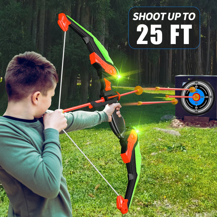 Bow and Arrow Toys with Light-up LED for Kid Age 3+, Archery and Target Set, Indoor & Outdoor Sports Games