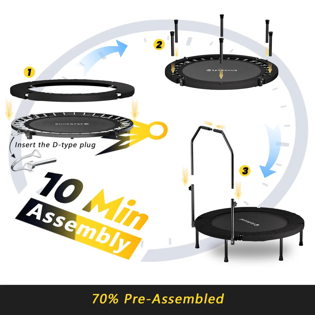 Rebounder Trampoline for Adults - 40" Foldable Mini Trampoline Fitness Rebounder with Adjustable U-Bar Handle, Max Load 350lbs,S
