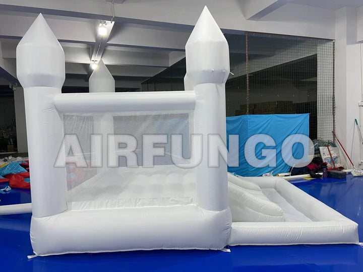 Kids 8x13x8ft Soft Play White Bounce House With Slide Ball Pit Party Customization Inflatable Mini Bouncy Castle With Blower