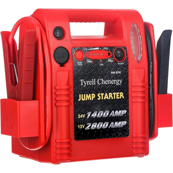 12V/24V Jump Starter,2800/1400 Peak Amp,Truck Battery Booster Pack, and Pure Copper Jumper Cables,Heavy Duty Jump Box Includes D
