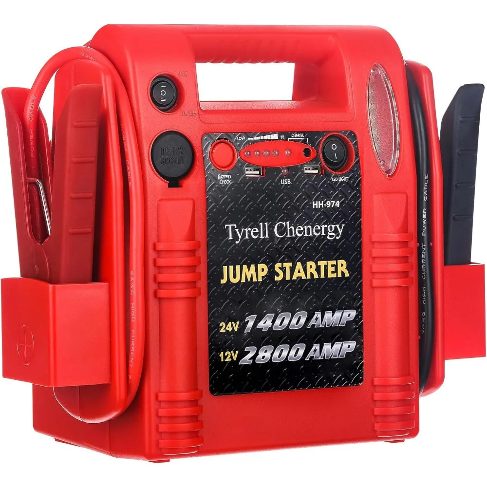 12V/24V Jump Starter,2800/1400 Peak Amp,Truck Battery Booster Pack, and Pure Copper Jumper Cables,Heavy Duty Jump Box Includes D
