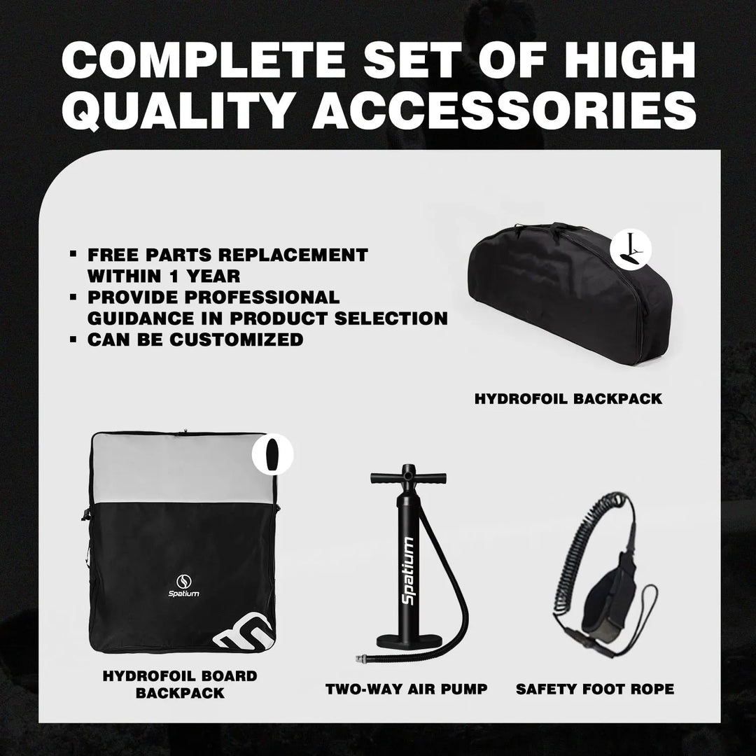 Spatium Hydrofoil Board for Surfing with Hydrofoil Accessories Inflator Pump, Backpack, Safe Leash, Fix Kit Hydrofoil Gray