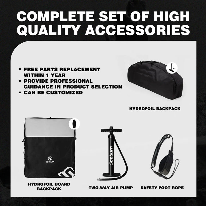 Spatium Hydrofoil Board for Surfing with Hydrofoil Accessories Inflator Pump, Backpack, Safe Leash, Fix Kit Hydrofoil Gray