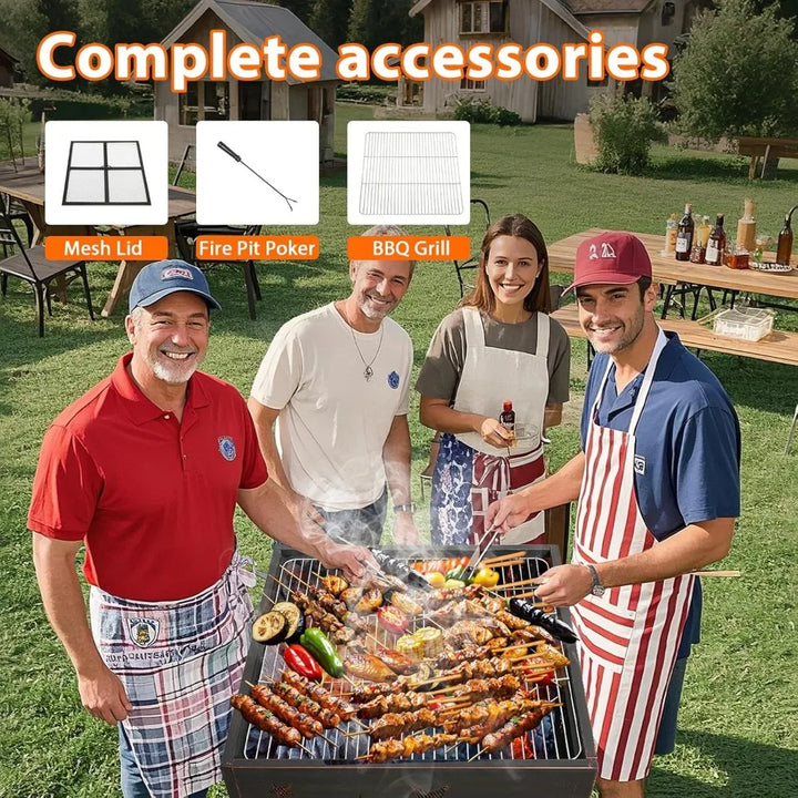 Fire Pit BBQ Charcoal Grill, 26 Inch Outdoor Extra Deep Wood Burning Firepit with Poker