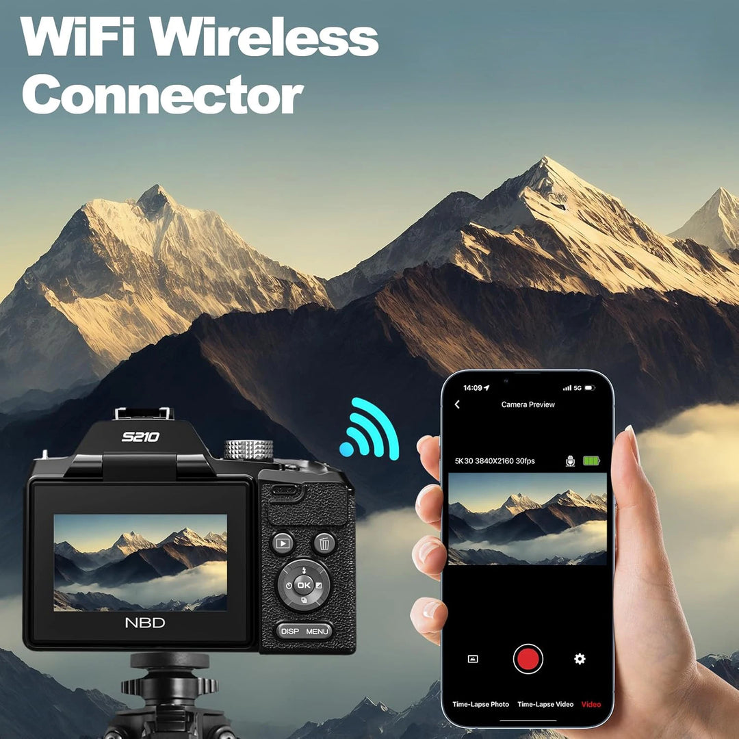 NBD 5K Digital Cameras for Photography 16X Optical Zoom Camera with WiFi & App Control, Vlogging Camera with 180°Flipable Screen