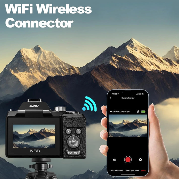 NBD 5K Digital Cameras for Photography 16X Optical Zoom Camera with WiFi & App Control, Vlogging Camera with 180°Flipable Screen