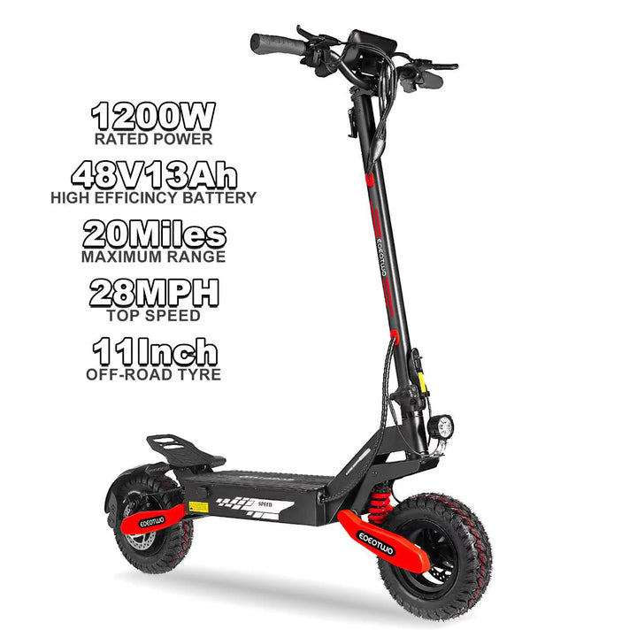 EOEOTWO GT06 Electric Scooter,1200W Motor,40/20Miles Range&30mph,11'' Off Road Tires,Dual Suspension E-Scooter+1 Year Warranty