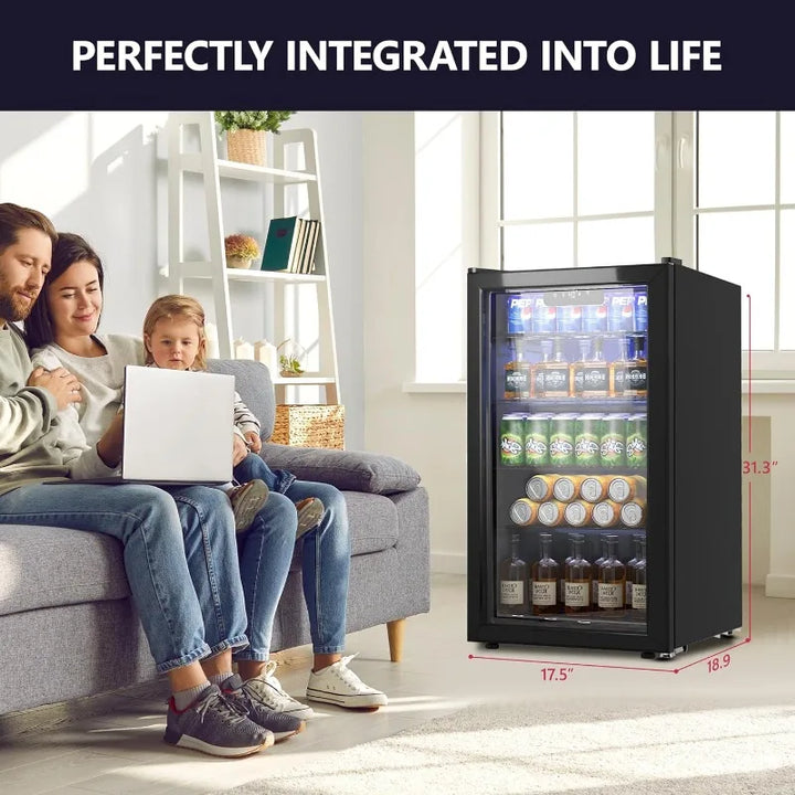 Beverage Refrigerator Cooler - 126 Can Mini Fridge with Glass Door for Soda Beer, Wine, Beverage Cooler for Home, Office