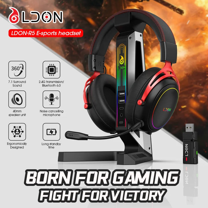 LDON F05 Gaming Headset with RGB and Noise Canceling Microphone 7.1 Surround Sound  for PS5 PS4 One PC Laptop Mac Computer PC