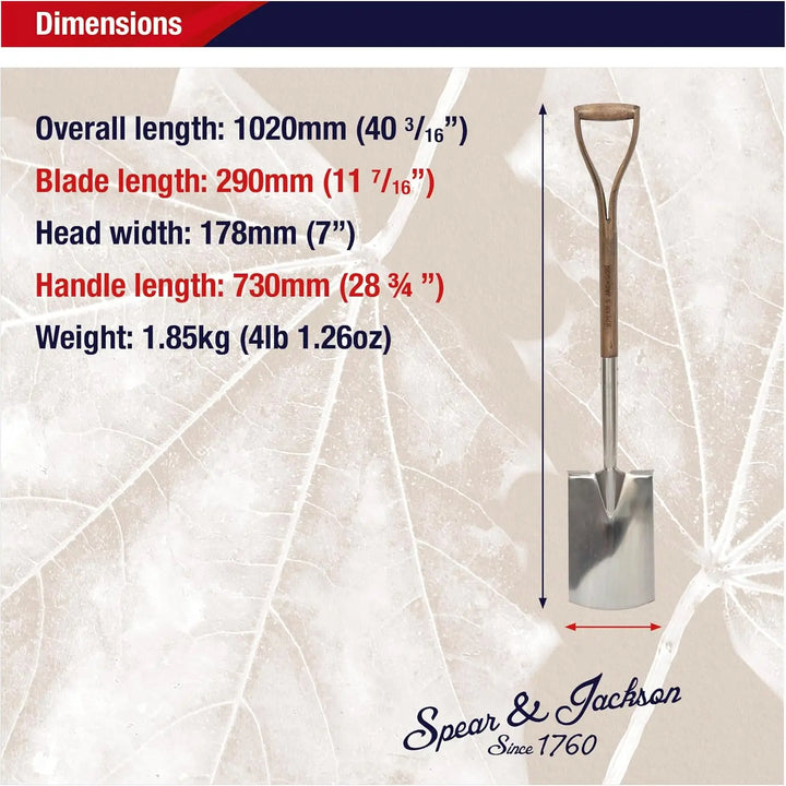 Treaded Stainless Steel Digging Spade, Ash Wood Handle Traditional Garden Tool for Efficient Soil Digging