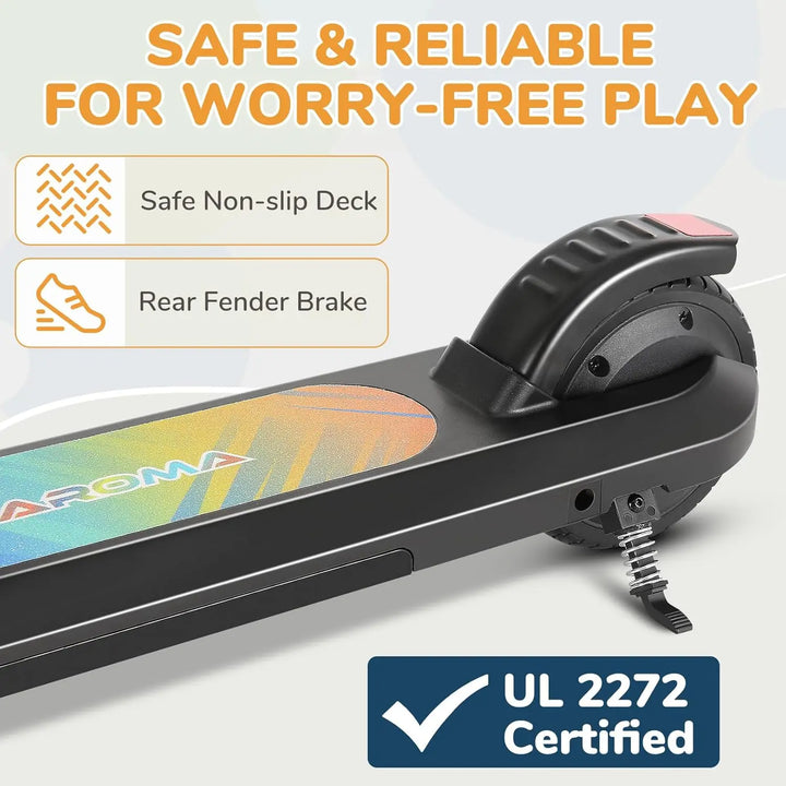 CAROMA Electric Scooter for Kids Ages 6-14,120W Motor,Colorful Light,Adjustable Height&Speed,Foldable scooter,UL 1 Year Warranty