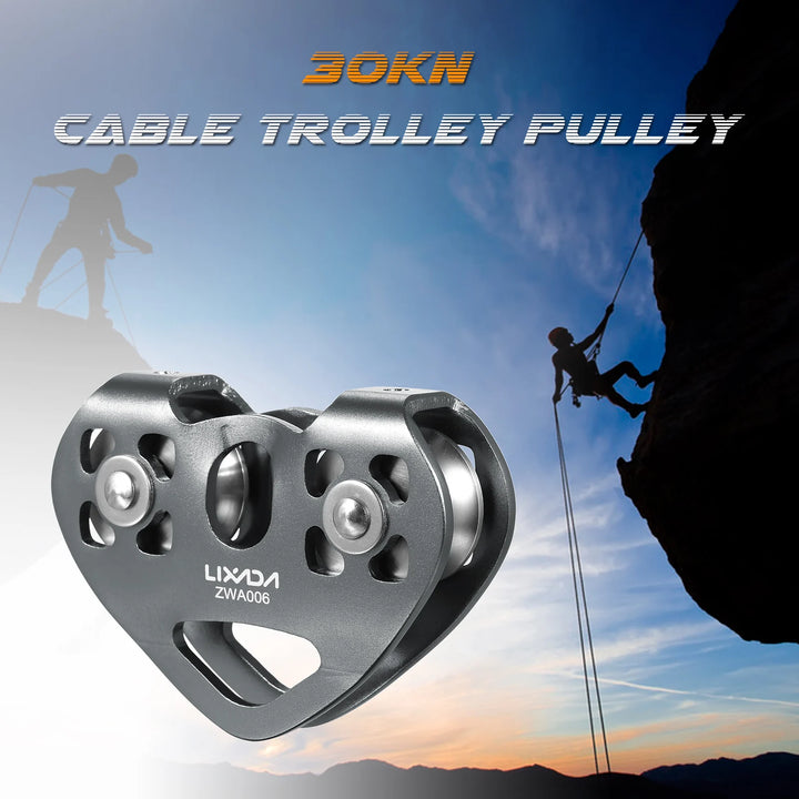 Cable Trolley Trolley Lixada 30kN Cable Trolley Pulley with Ball Bearing Climbing Caving Aloft Work  Zipline Cable Trolley