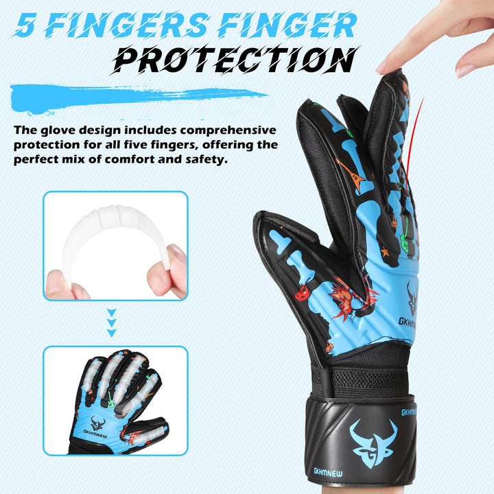Goalkeeper Gloves with Fingersave, Breathable Soccer Goalie Gloves, 4mm Latex, for Kids, Youth and Adult