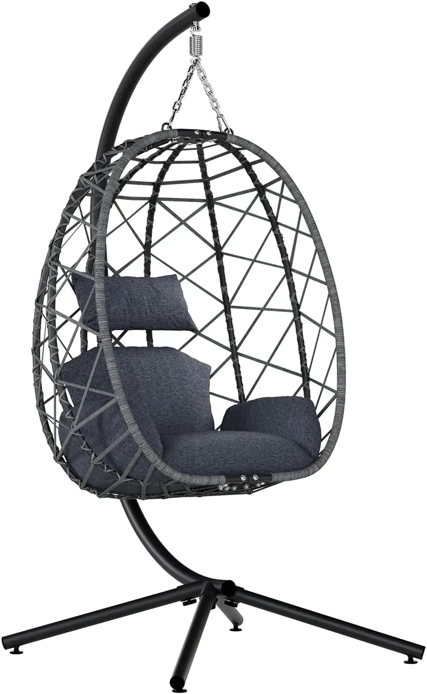Egg Swing Chair With Stand Outdoor Patio Hanging Cushion