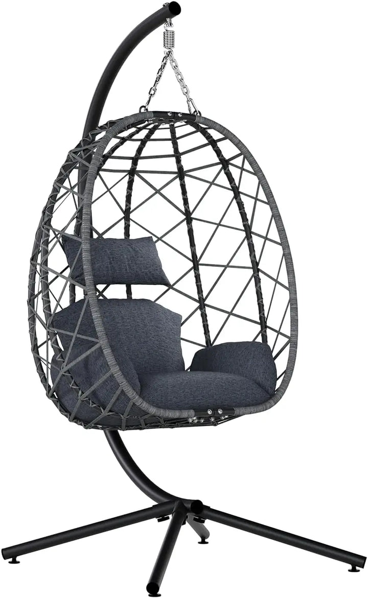 Egg Swing Chair With Stand Outdoor Patio Hanging Cushion