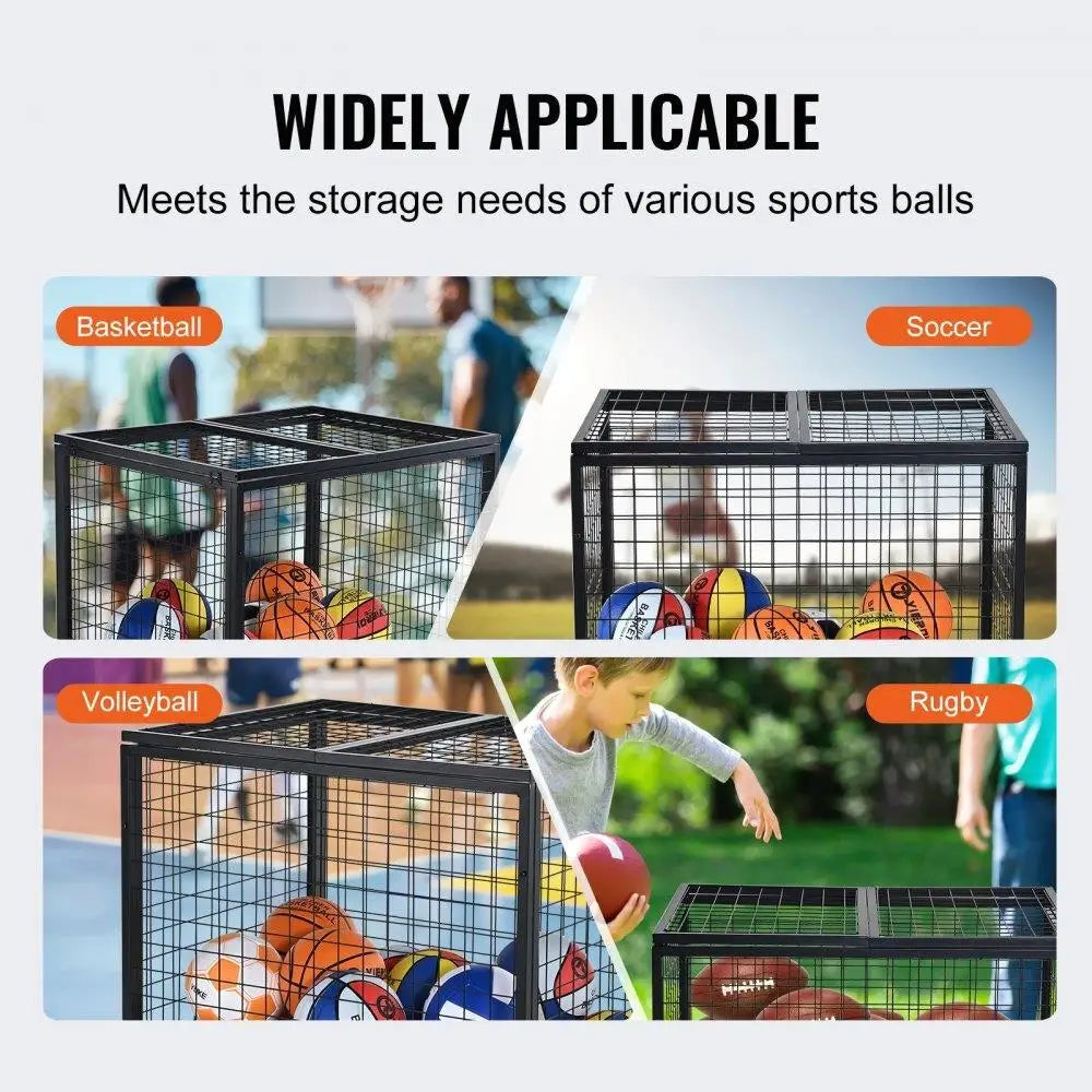 Lockable Rolling Sports Ball Storage Cart - Double Lid Storage Rack for Basketball, Gym, Garage & Outdoor Equipment Organizer
