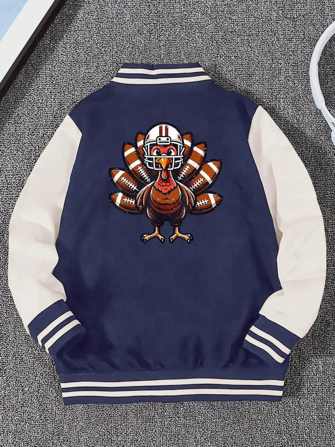 Children's baseball jersey, Thanksgiving football chick with pocket, holiday party, back print. The child's gift