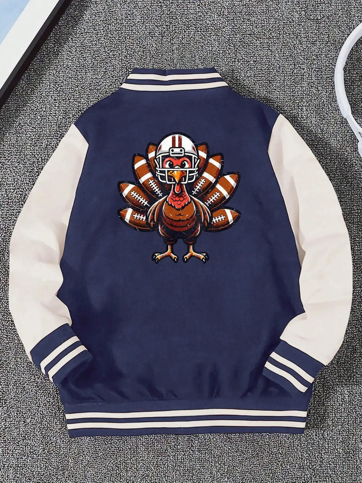 Children's baseball jersey, Thanksgiving football chick with pocket, holiday party, back print. The child's gift