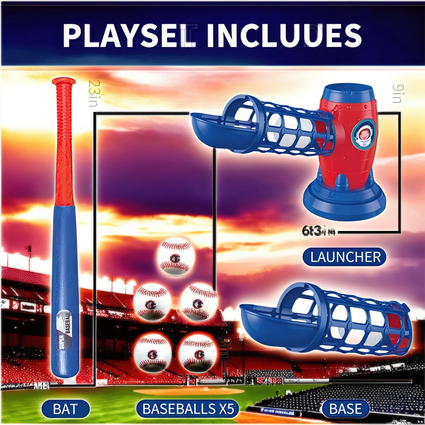 American Super New Product, Automatic Baseball Home Run Set Machine Toy, Set With Baseball Bat, Includes 10 Balls, Suitable For