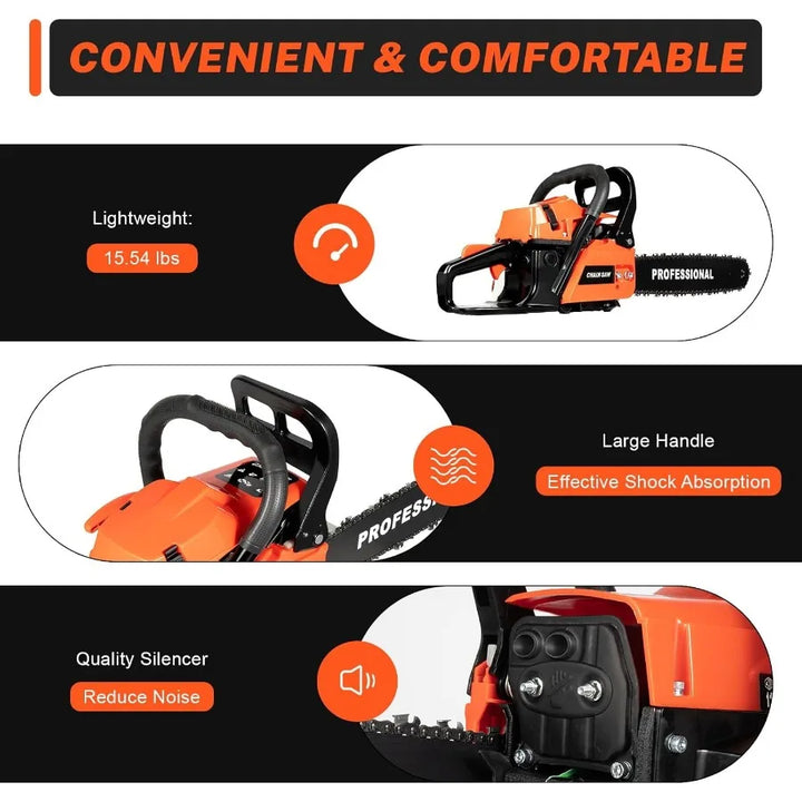 20in 68CC Gas Chainsaw2 Stroke Handheld Petrol Chain Saws Wood work Saw for Sawing Cutting Pruning Trimming Wood Tool