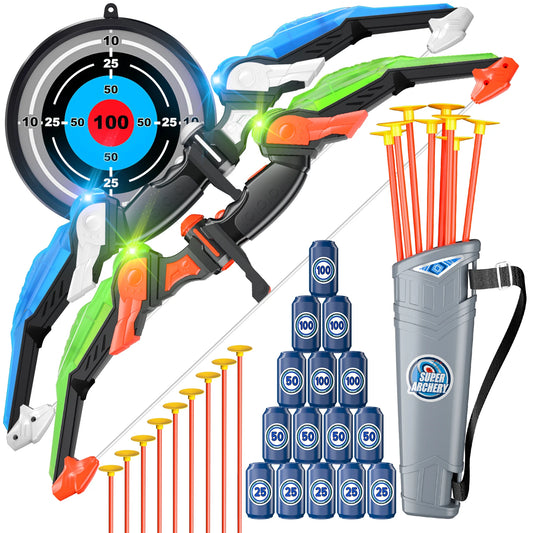 Bow and Arrow Toys with Light-up LED for Kid Age 3+, Archery and Target Set, Indoor & Outdoor Sports Games