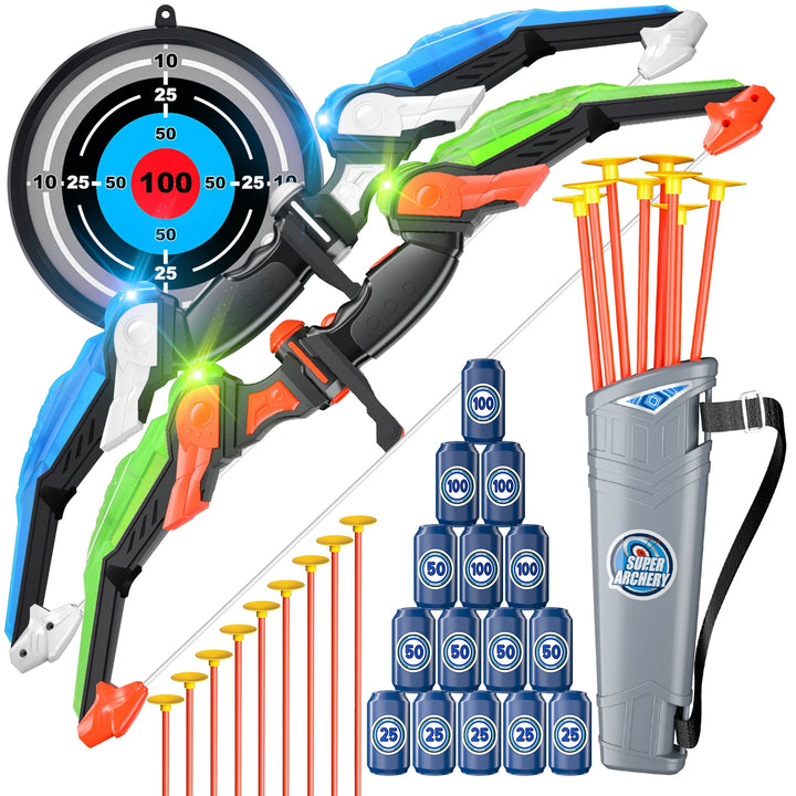 Bow and Arrow Toys with Light-up LED for Kid Age 3+, Archery and Target Set, Indoor & Outdoor Sports Games
