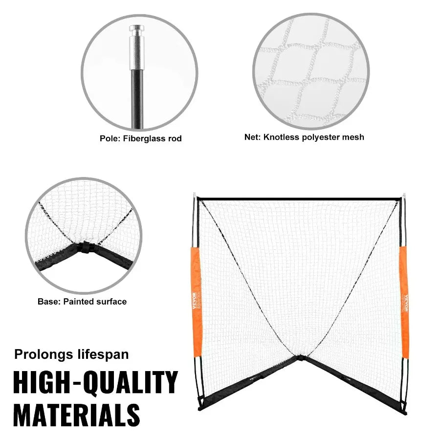 Lacrosse Goal 6' x 6' Lacrosse Net Portable Lacrosse Goal with Carry Bag Fiberglass Rod Backyard Lacrosse Training Equipment E