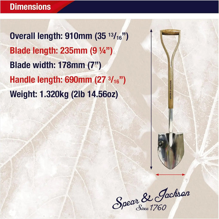 Stainless Steel Planting Spade, Heavy Duty, Durable Blade & Wooden Handle for Digging, Planting & Soil Prep
