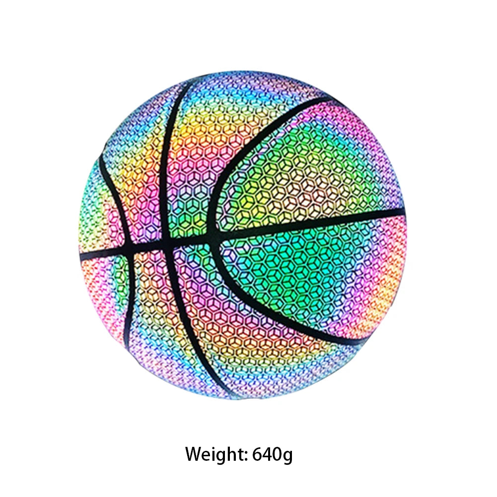 Luminous Basketball Ball Holographic Reflective Lighted Flash Ball PU Wear-Resistant Glowing Basketball Night Sports Game