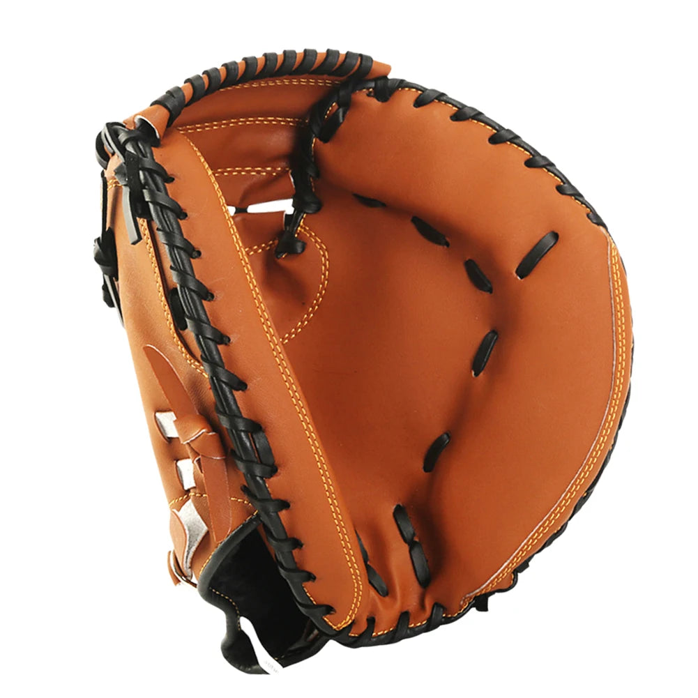 Baseball Softball Catcher PU Leather Baseball Mitt Thicken Beginner Play Training Wear-resistant Catcher Mitt for Outdoor Sports