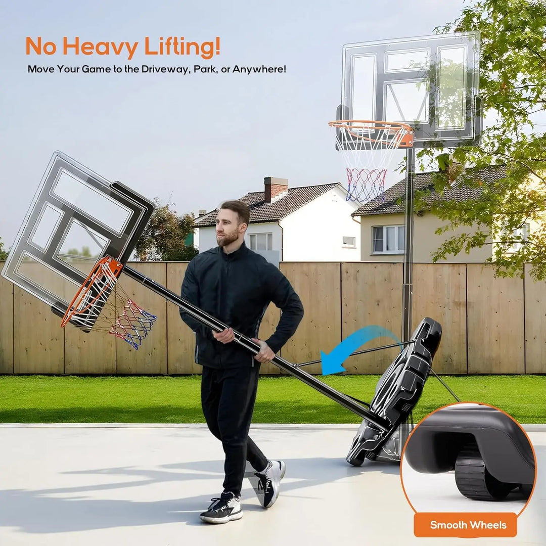 Portable Basketball Hoop Outdoor, Adjustable 44-Inch Shatterproof Backboard, Shock Absorbent Rim, Fillable Base with Wheels