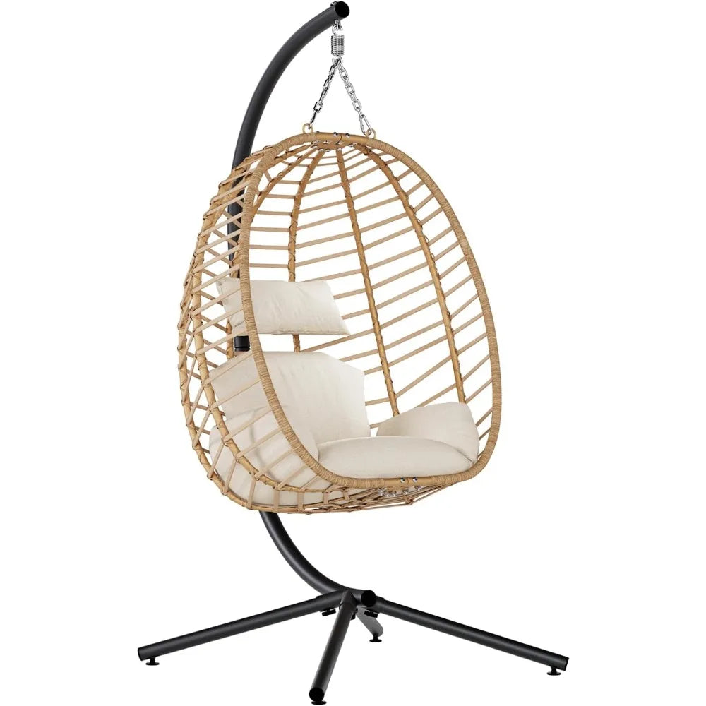 Egg Swing Chair With Stand Outdoor Patio Hanging Cushion