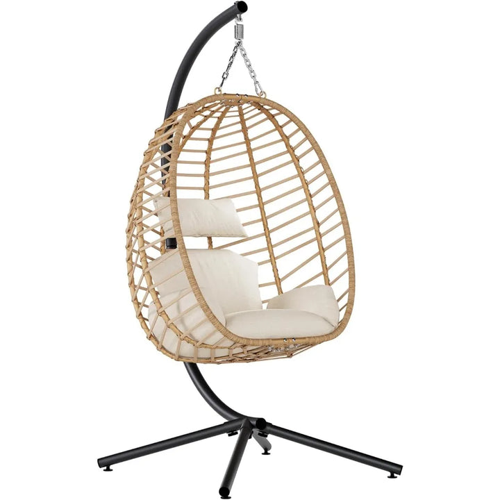 Egg Swing Chair With Stand Outdoor Patio Hanging Cushion