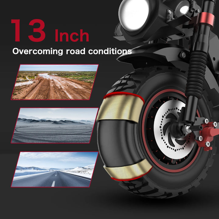 Offroad Electric Scooter - 55 MPH & High-Performance 10000W Fastest Dual Motor, 13" Off Road Tires,75-Mile Long Range, 60V 40Ah