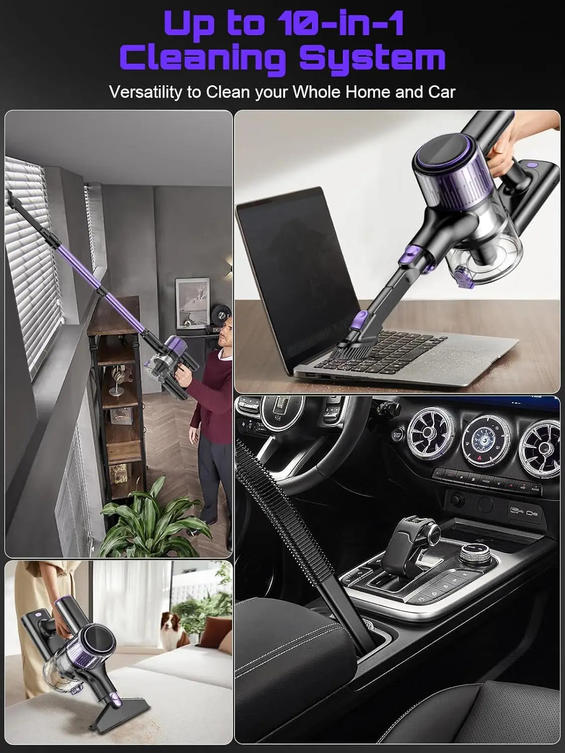 Cordless Vacuum Cleaner, 40Kpa/500W/45min 10 in 1 Powerful Stick Lightweight Vacuum Cleaner for Home Pet Hair/Hard Floor/Carpet