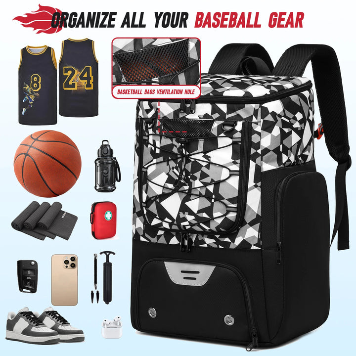 Sports Training Equipment Basketball Backpack with Separate Ball holder & Shoes Compartment Gym Backpack for Basketball Soccer