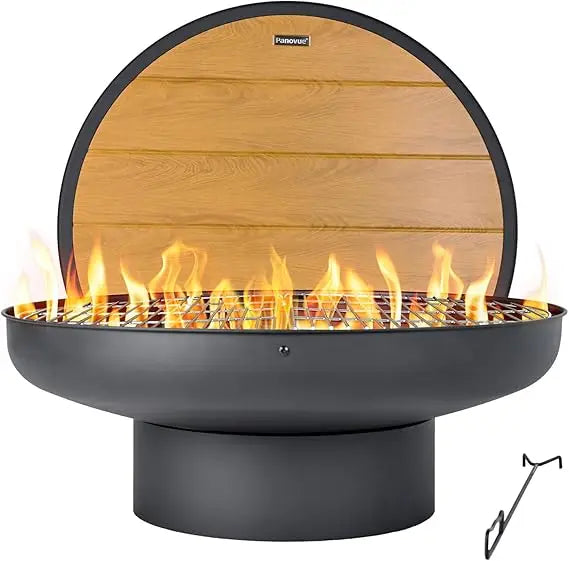 32in Fire Pit Table with Lid,Heavy Duty and Deep Fire Bowl,Outdoor Wood Burning BBQ Grill Firepit Bowl with Cover Lid, Fire Pit