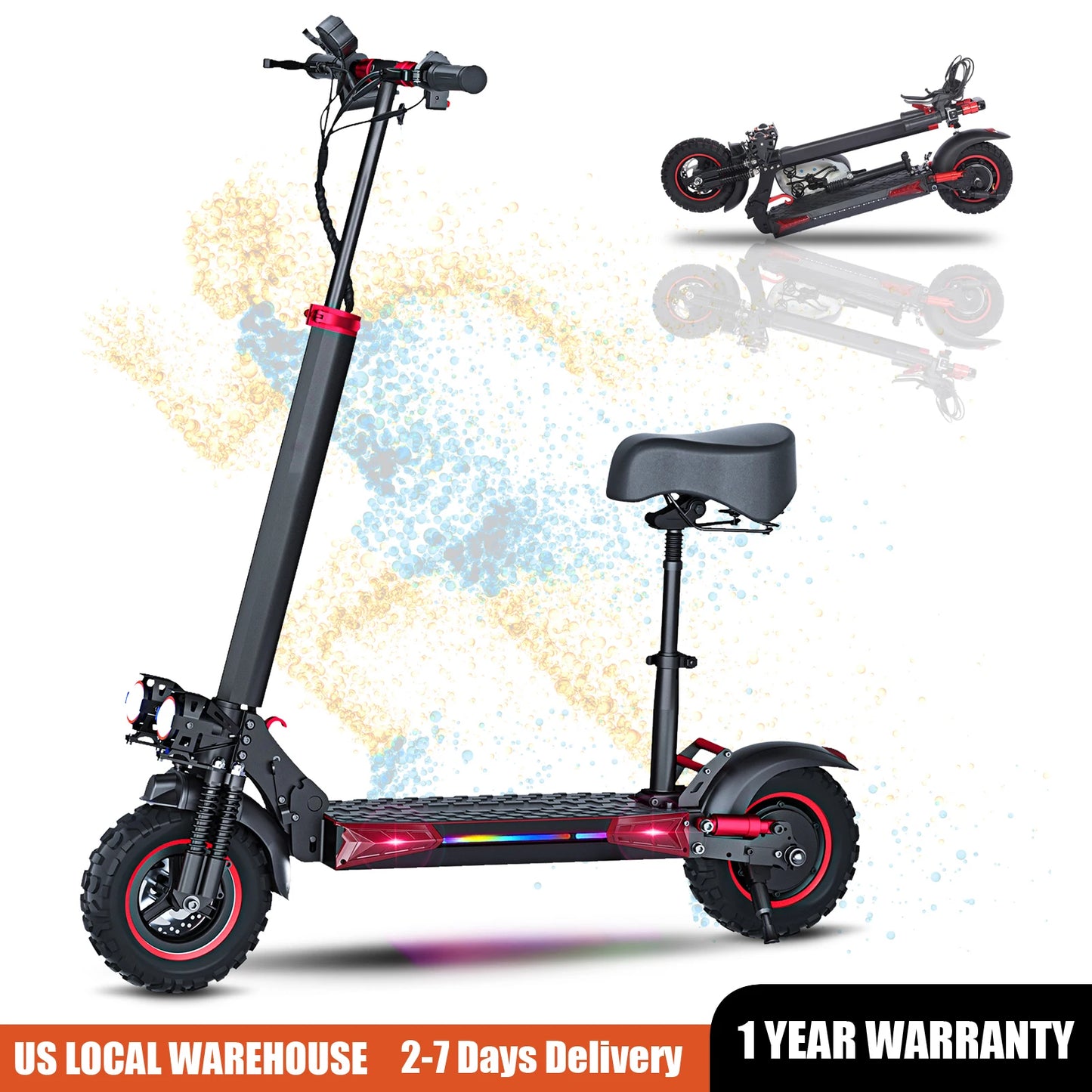 1200W Foldable Adult Electric Scooter with Seat, 11'' Off-road Tires, 48V 21Ah Battery, Dual Suspension Commuting E-scooter