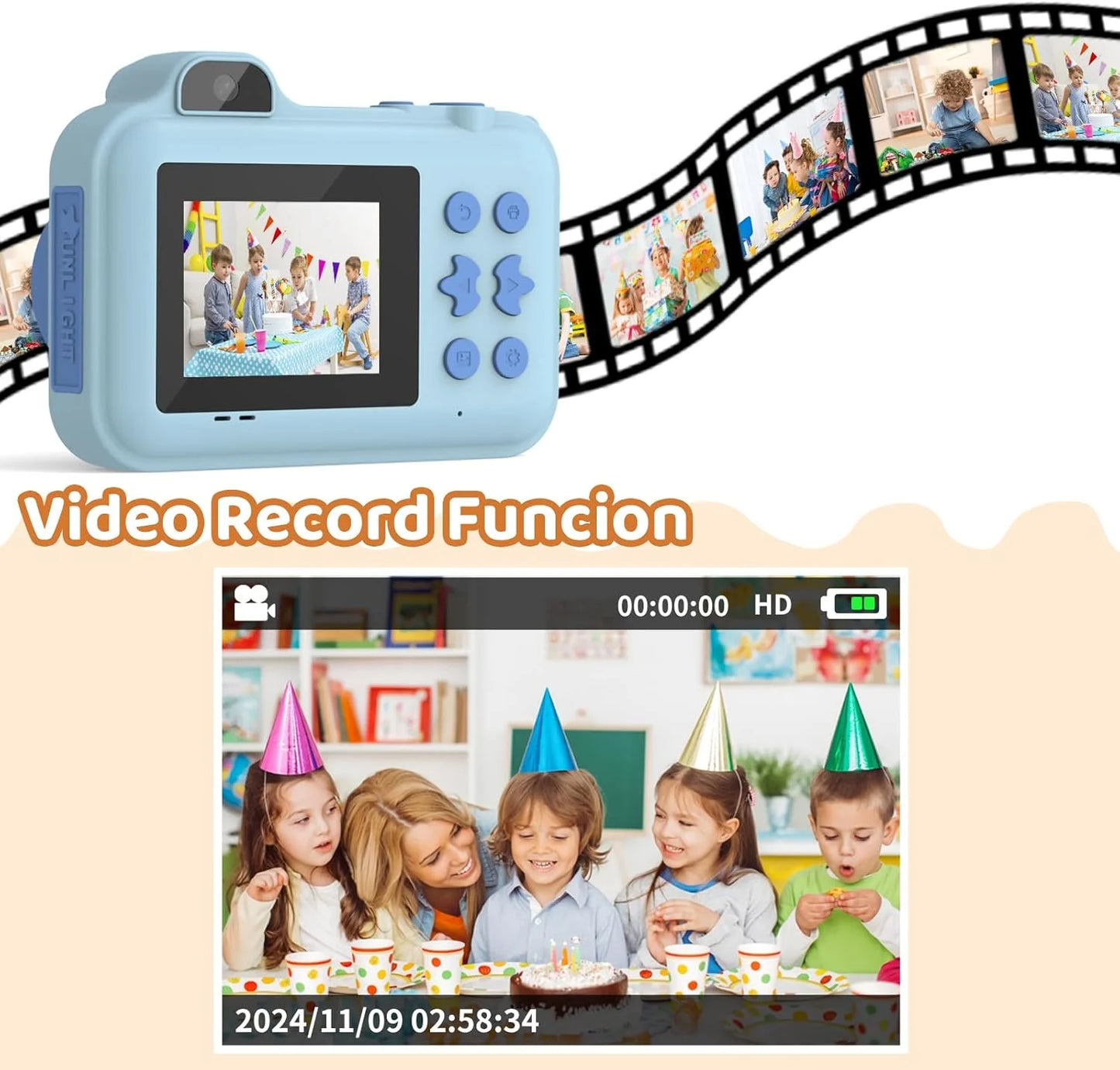 Kids Camera Instant Print Gifts Toys 1080P HD Dual-Lens Selfie Digital Camera with 5 Rolls Print Paper Stickers Pens & 32G Card