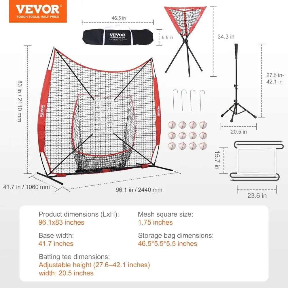 7FTx7FT BASEBALL SOFTBALL PRACTICE NET FOR HITTERS CATCHERS PITCHERS WITH BOW FRAME CARRY BAG 12 BALLS BALL COLLECTOR