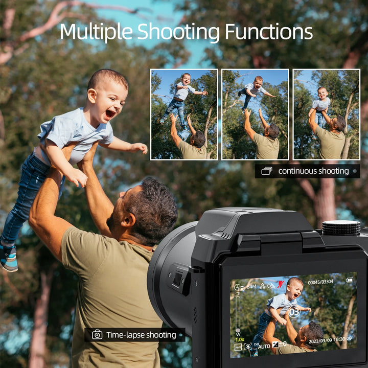 NBD S205E 64MP Professional Digital Camera for Photography 4K Vlogging Camera with 3’’ Flip Screen 16X Digital Zoom 32GB TF Card