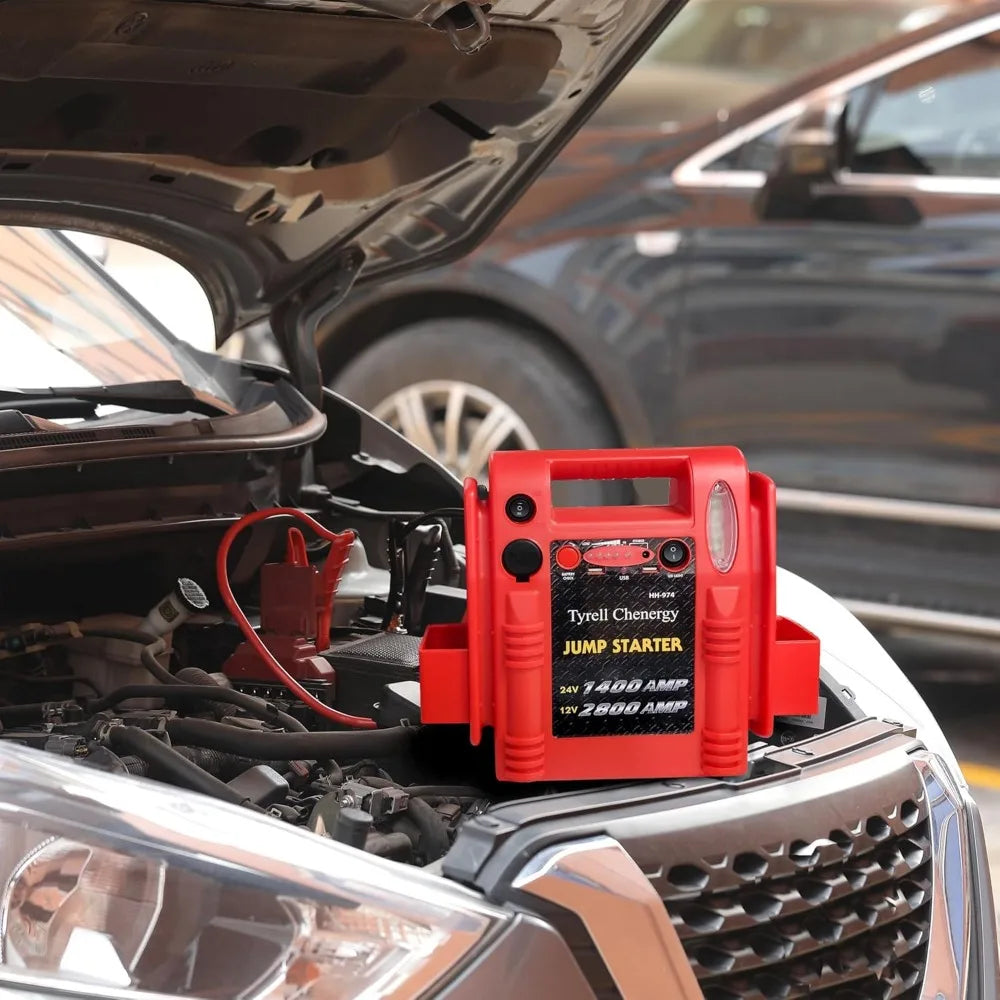 12V/24V Jump Starter,2800/1400 Peak Amp,Truck Battery Booster Pack, and Pure Copper Jumper Cables,Heavy Duty Jump Box Includes D
