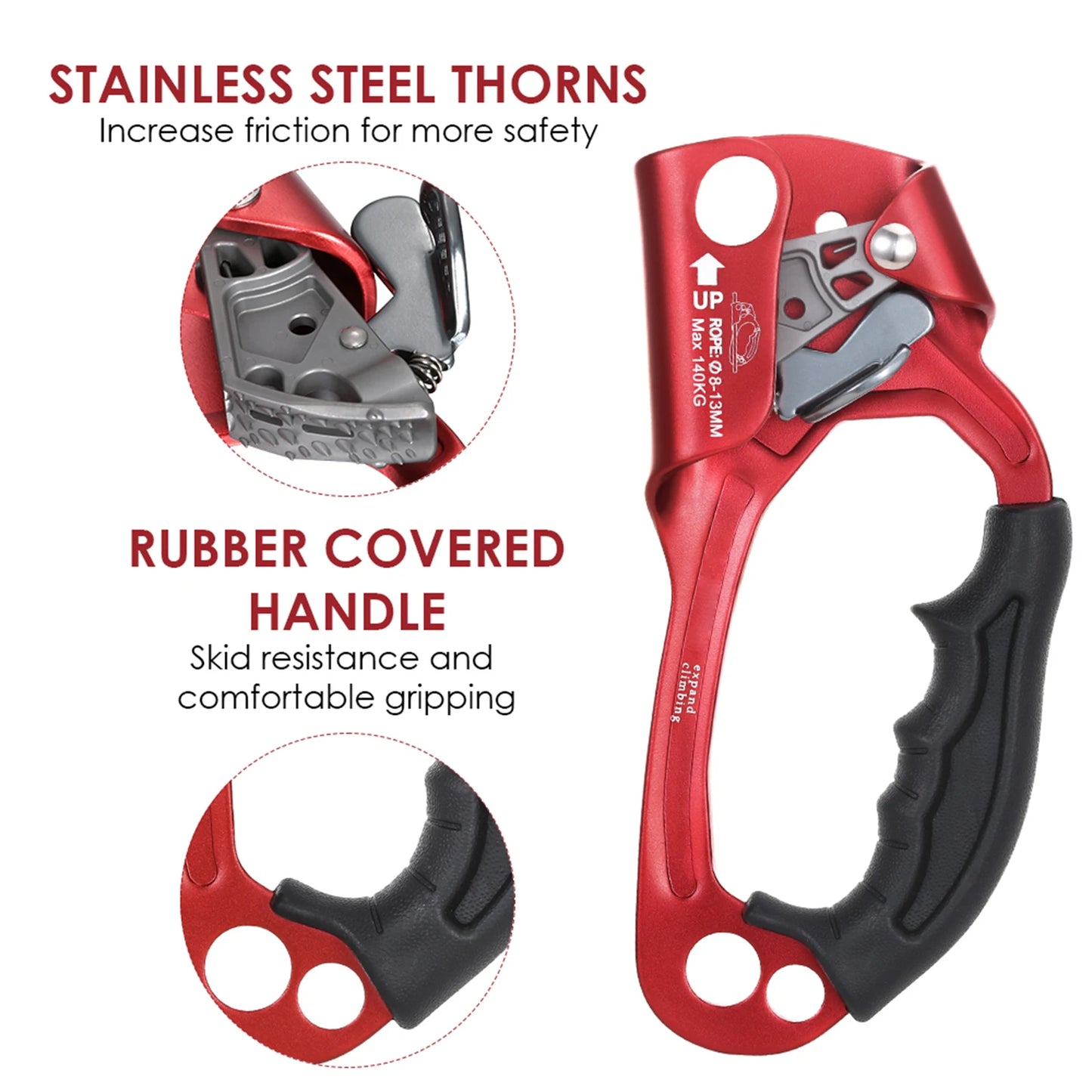 Vertical Rope Ascender Hand Ascender Aluminum  Alloy Rock Climbing Handheld Ascender for Aloft Working Caving