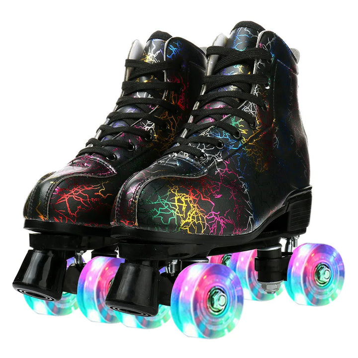 PU Leather Roller Skates Skating Shoes Sliding Inline Quad Skates Sneakers Training Europe Size 4 Wheels Flash Roller Skate