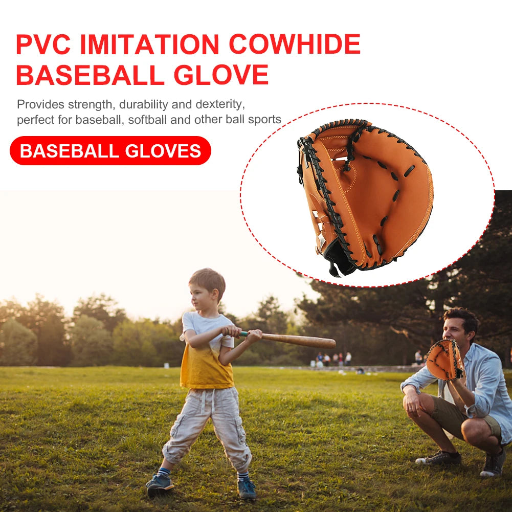 Baseball Glove PU Leather Baseball Softball Catcher Thicken Softball Glove Wear-resistant Catcher Mitt for Youth Adults Practice