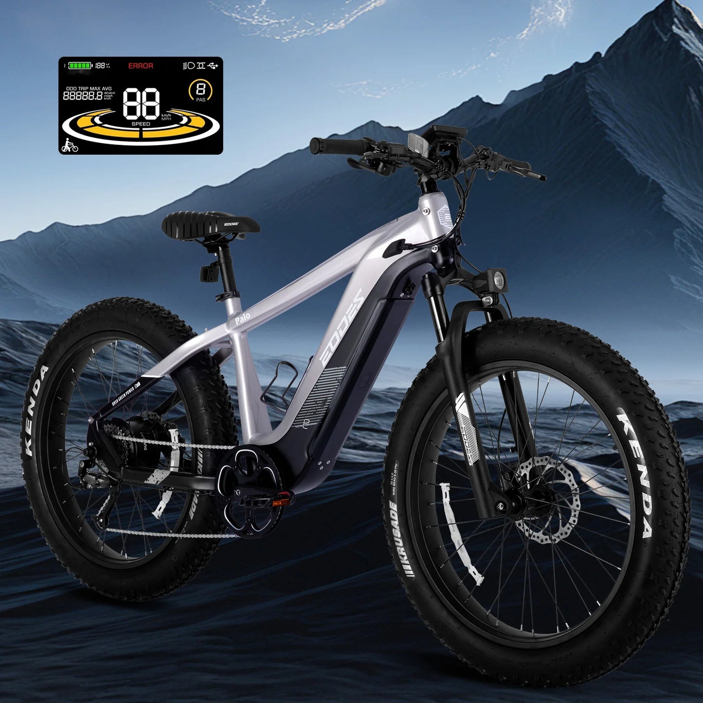 750W off-road electric bicycle 52V 17Ah 26 inch 4.0 fat tire with USB port and Bluetooth APP LCD screen 9-speed