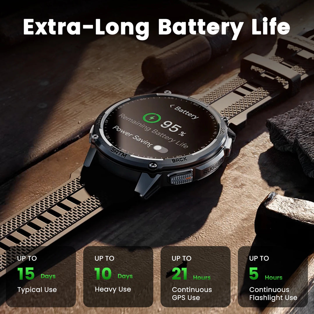 KOSPET TANK T4C Smartwatch Men’s Outdoor Rugged Watch with Flashlight Dual‑Band GPS 50M Waterproof Fitness & Health Tracker