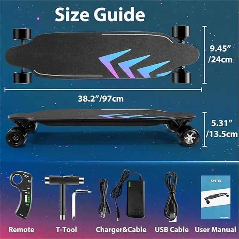 Caroma 38" Electric Skateboard with Remote Control, 1200W Brushless Motor, 28 MPH Top Speed, 300 lbs Max Load, Safety Glow Paper