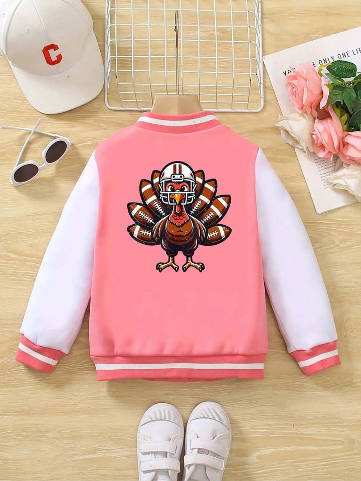 Children's baseball jersey, Thanksgiving football chick with pocket, holiday party, back print. The child's gift